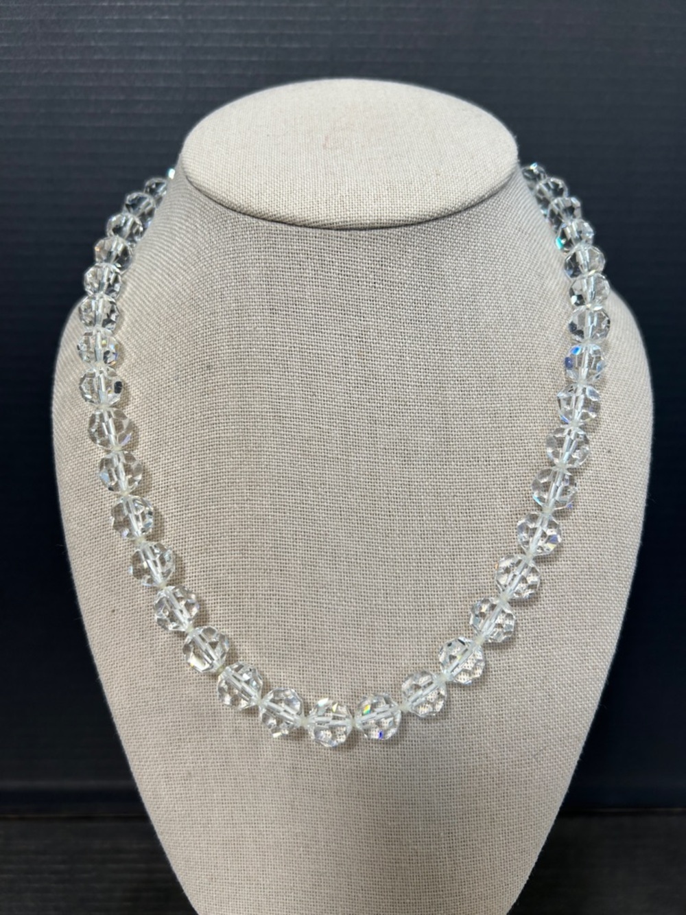 Clear Crystal Bead Necklace with Sterling Clasp- Unbranded